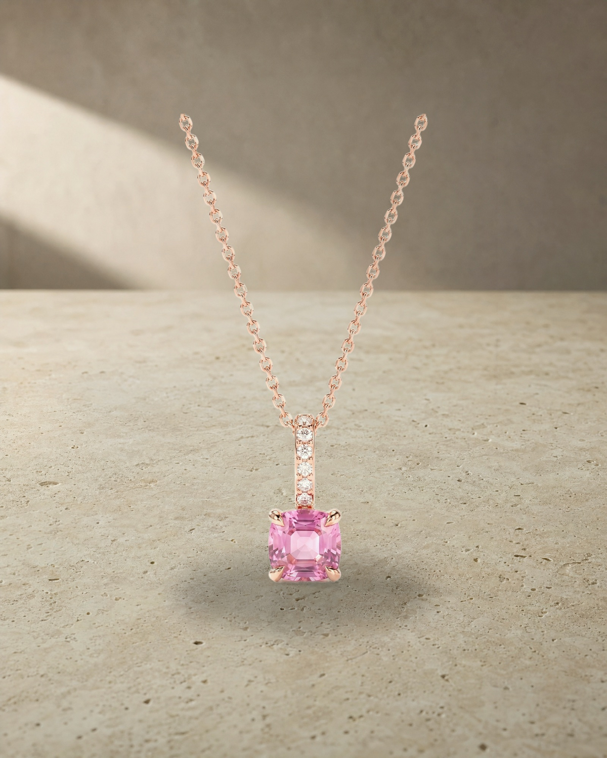 Pink Sapphire Rose Gold Necklace — styled
