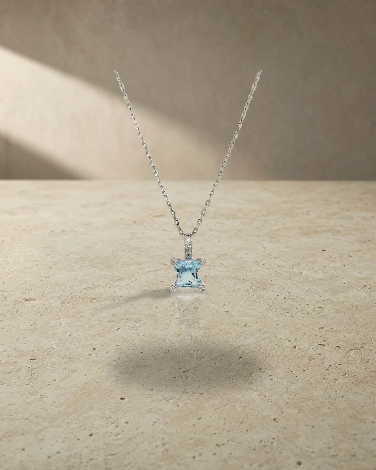 Princess Cut Aquamarine Diamond Pendant — styled