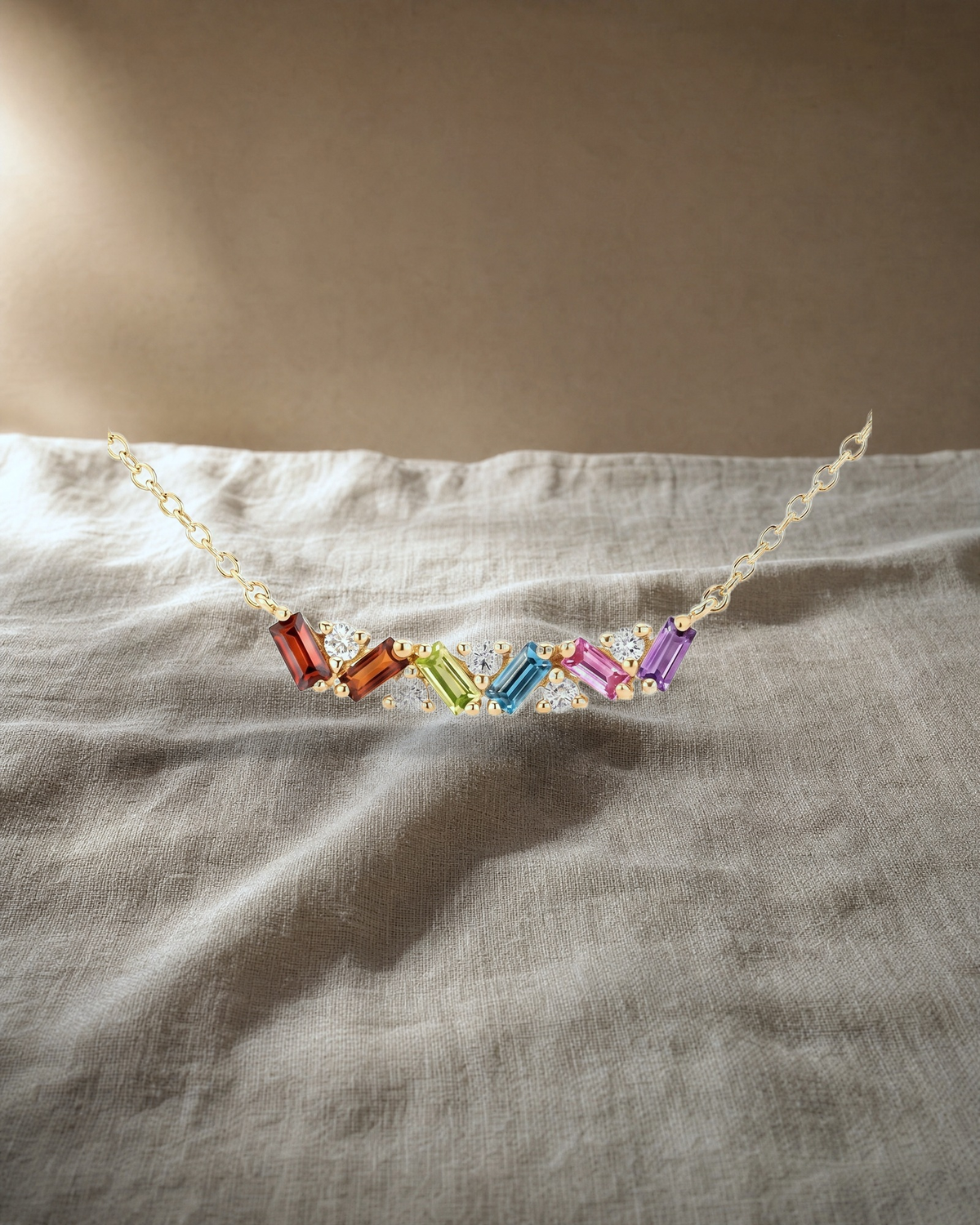 Rainbow - Petite Baguette Multi Gemstones Pendant — styled
