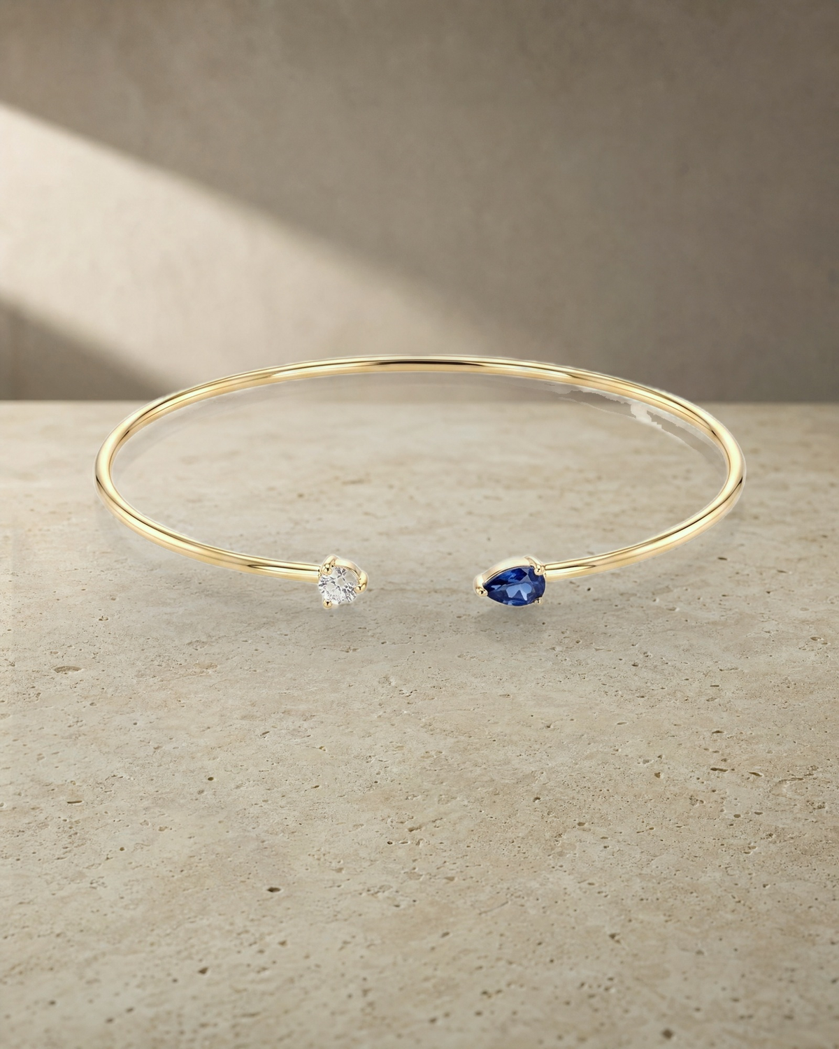 Rainbow Blue Sapphire & Diamond Open Bangle — styled