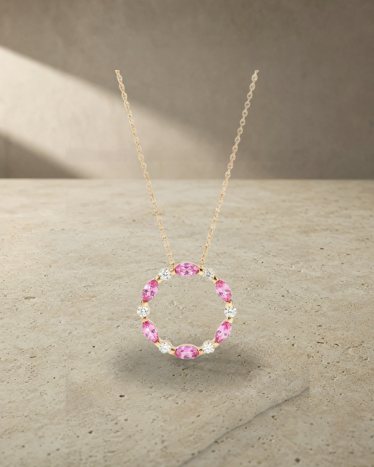 Rose Gold Pink Sapphire Necklace — styled