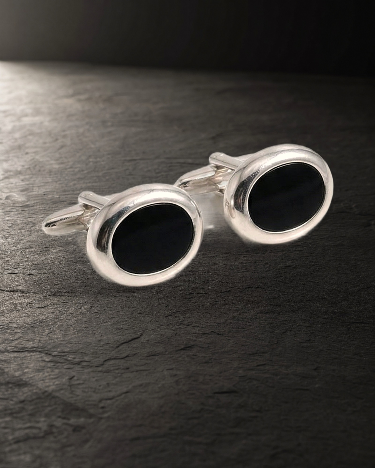 Silver Onyx Oval Cufflinks — styled