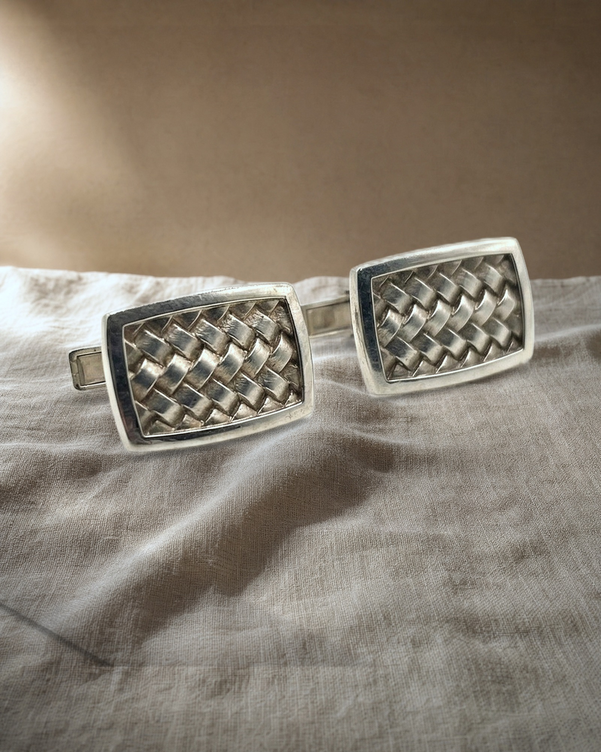 Silver Rectangle Matt Cufflinks — styled