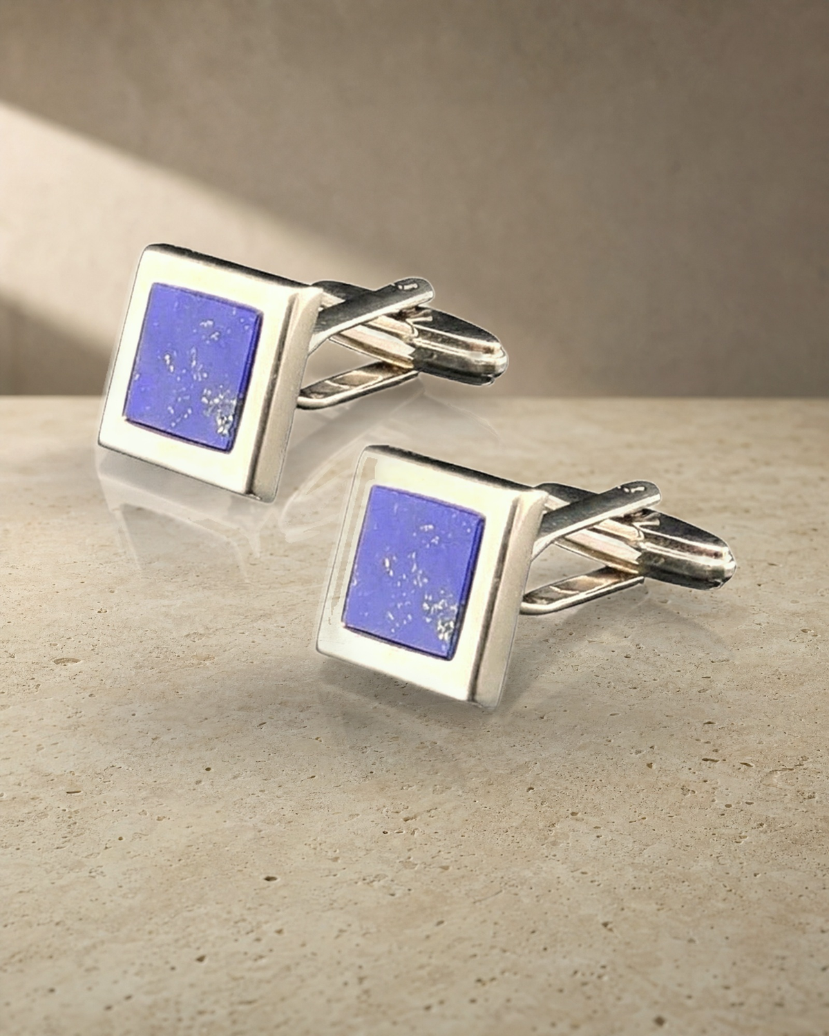 Silver Square Lapis Cufflinks — styled