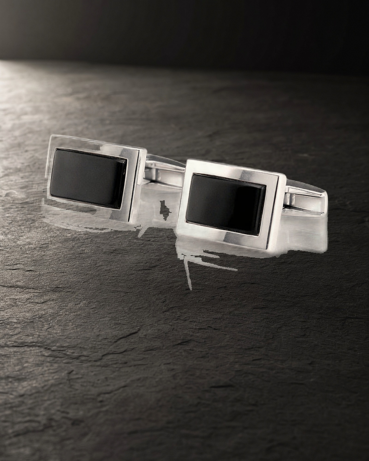 Silver Square Onyx Cufflinks — styled