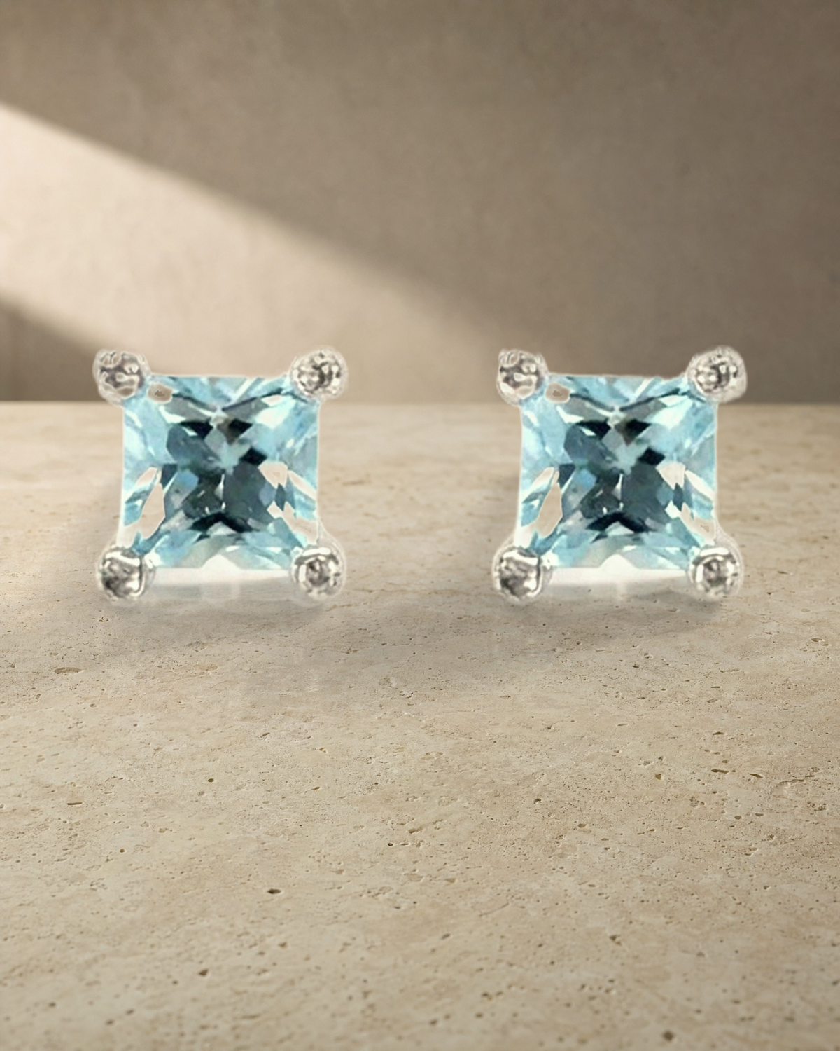 Princess Cut Aquamarine Diamond Earrings — styled
