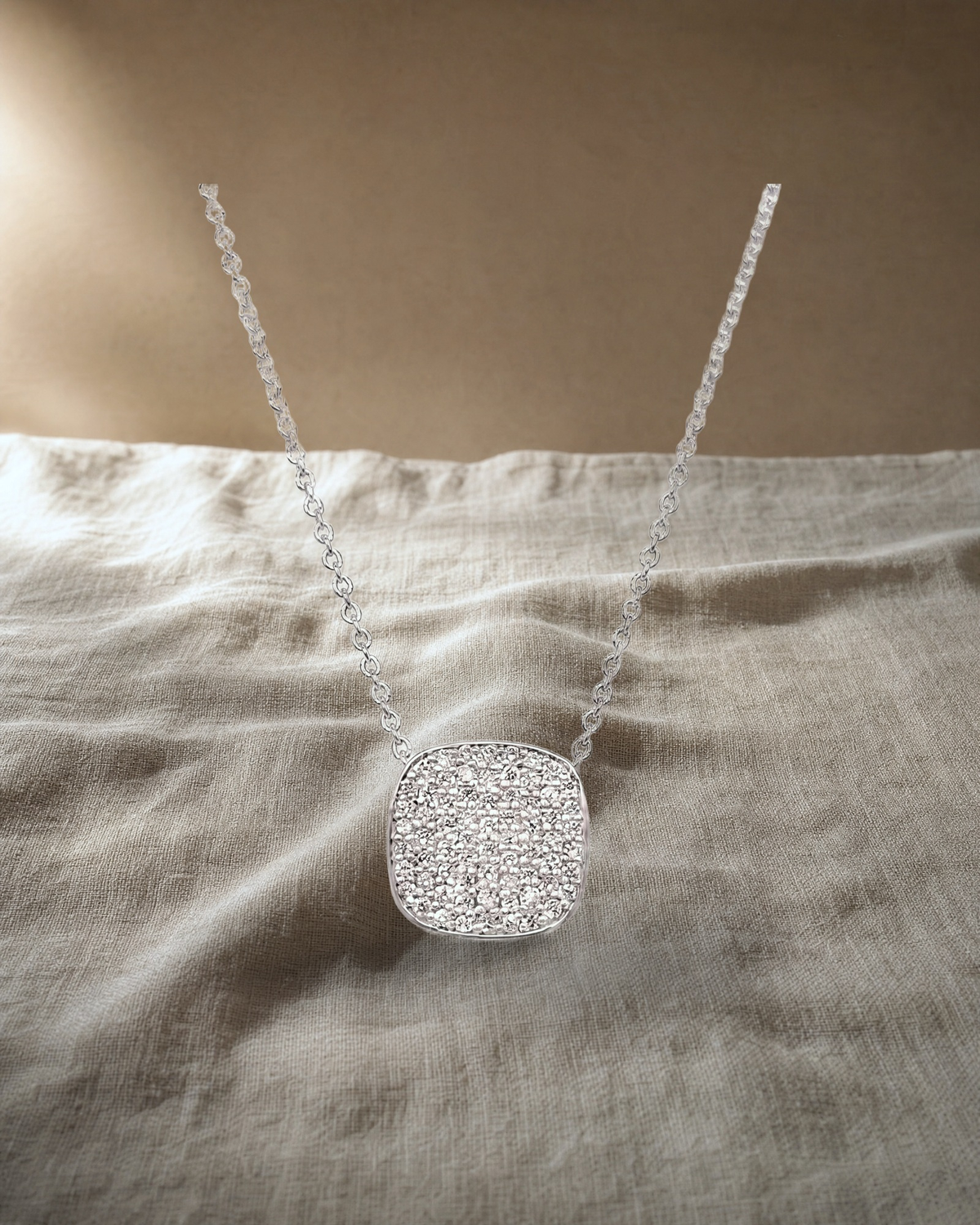 White Gold Covered Square Diamond Pendant — styled