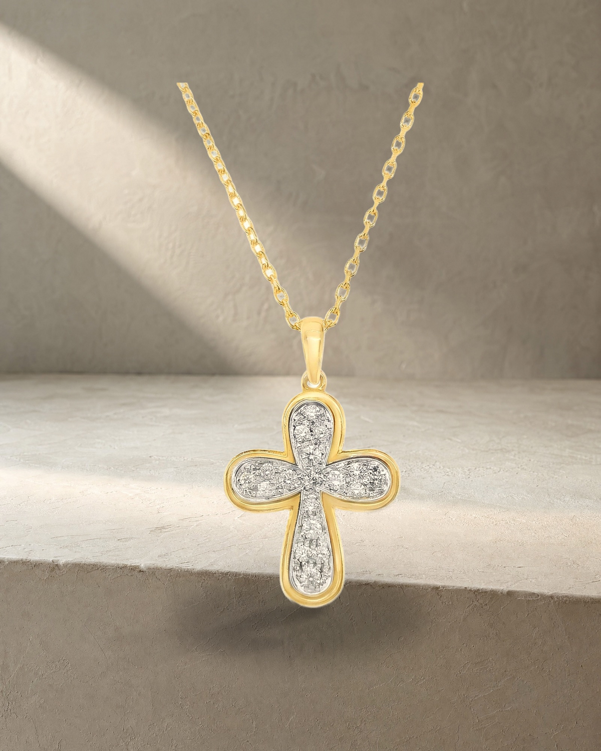 Elena - Orthodox White and Yellow Gold Diamonds Cross — styled