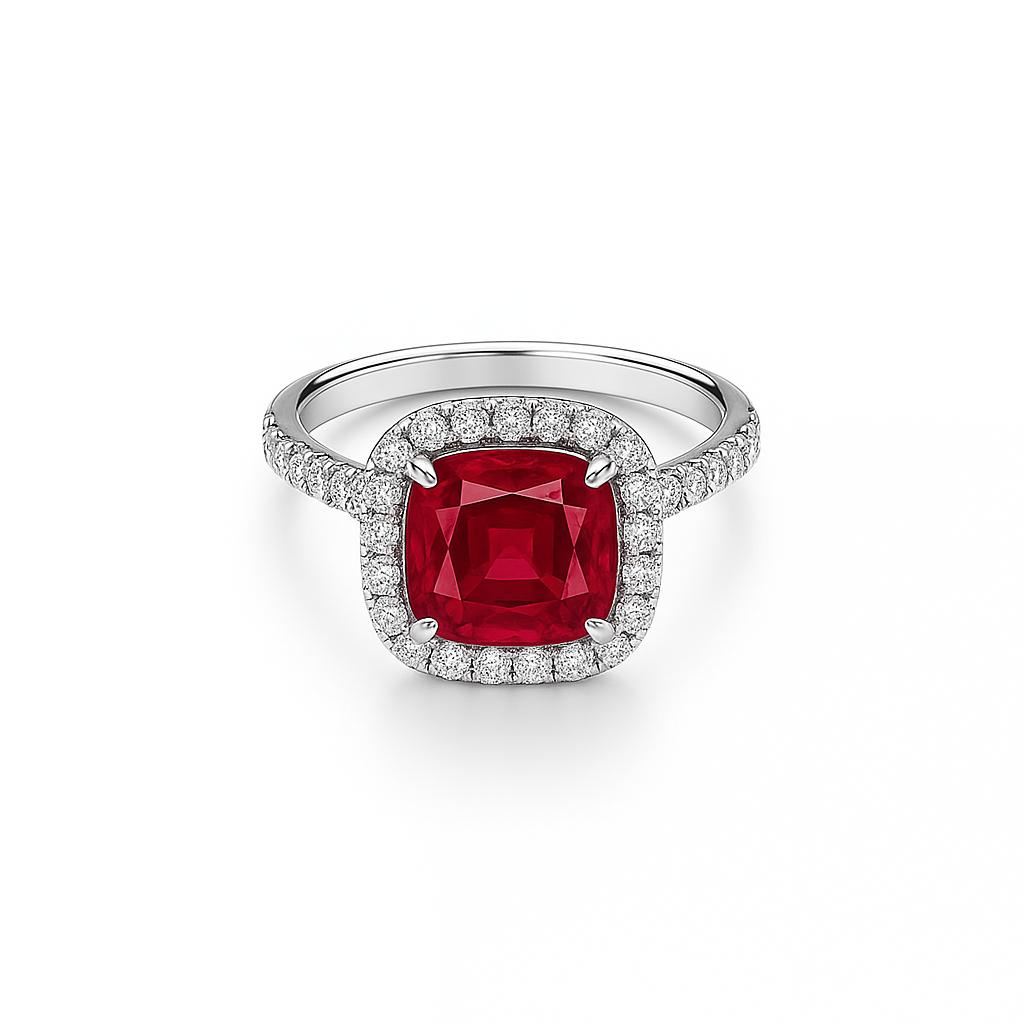 Classic Ruby Cushion Single Halo Engagement Ring