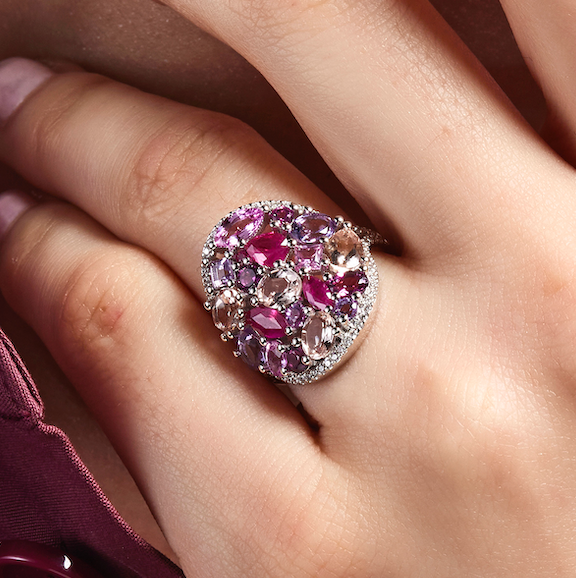 Mosaïque Éternelle Sapphires and Rubies Ring, view 2 — Levendi Jewellers