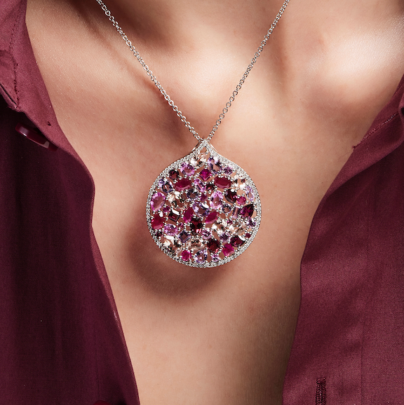 Mosaïque Éternelle Sapphires and Rubies Pendant, view 3 — Levendi Jewellers