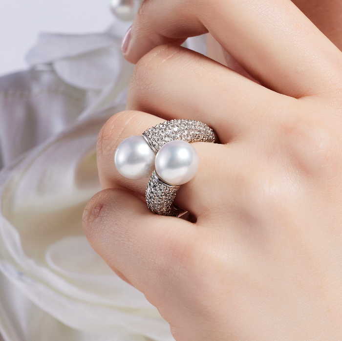 Twin South Sea Pearl & Diamond Ring