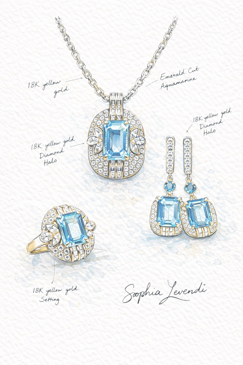 Sophia Levendi Collection  – Aquamarine & Diamonds Earrings