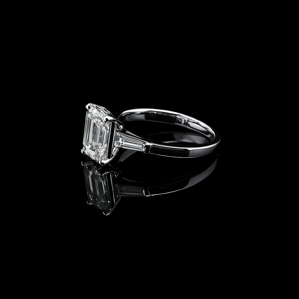 Trilogy Emerald Cut 3.08 CT Engagement Ring - Natural