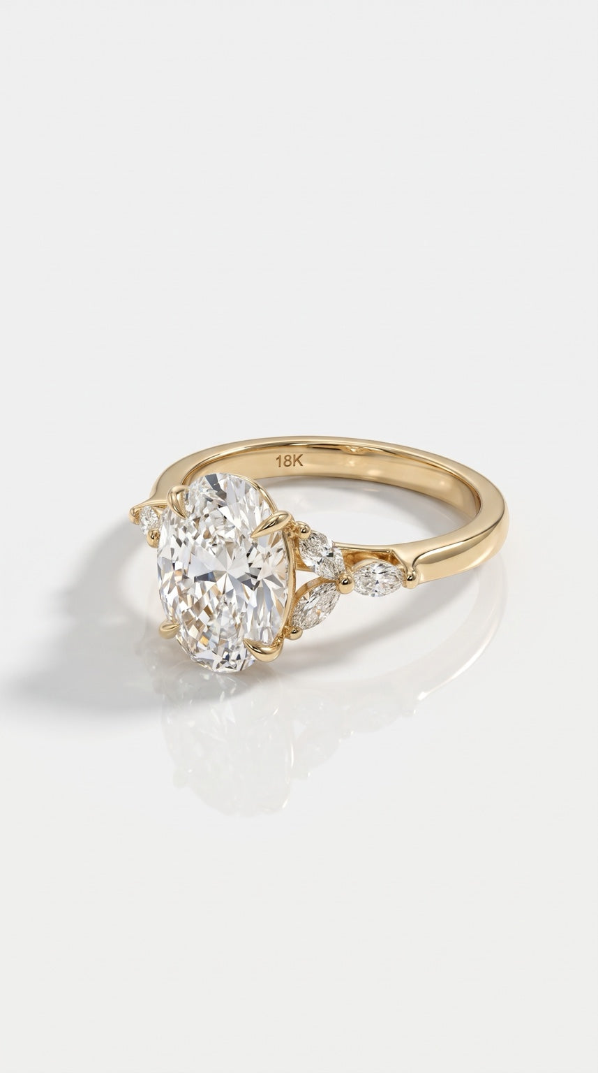 Oval and Marquise Floral Engagement Ring