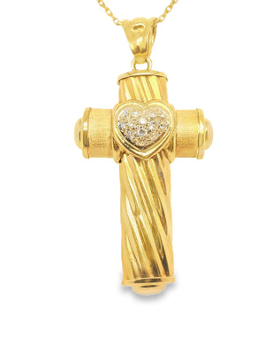Agape - Yellow Gold Diamond Heart Cross