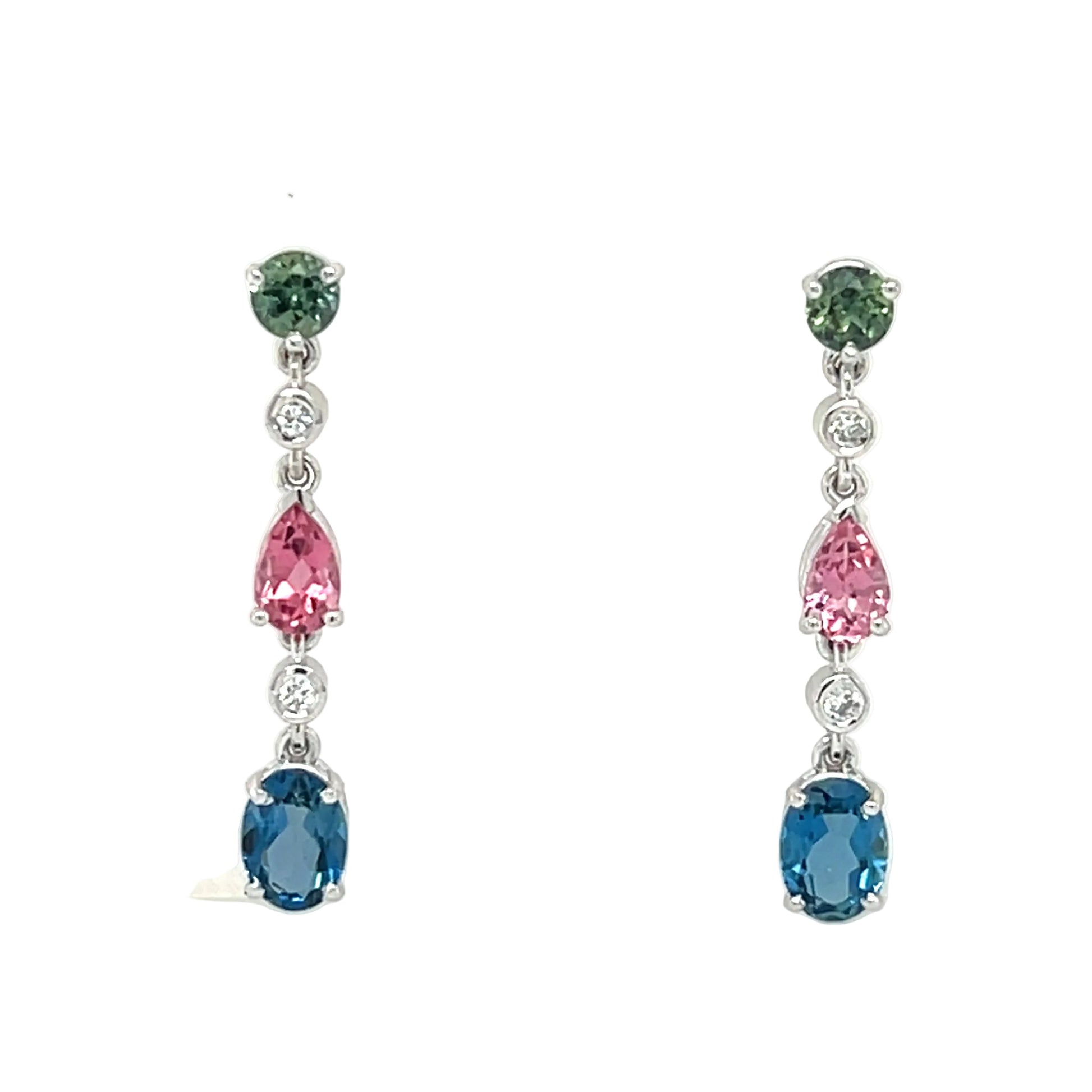 Parti Sapphire, Pink Tourmaline & London Blue Topaz Drop Earrings
