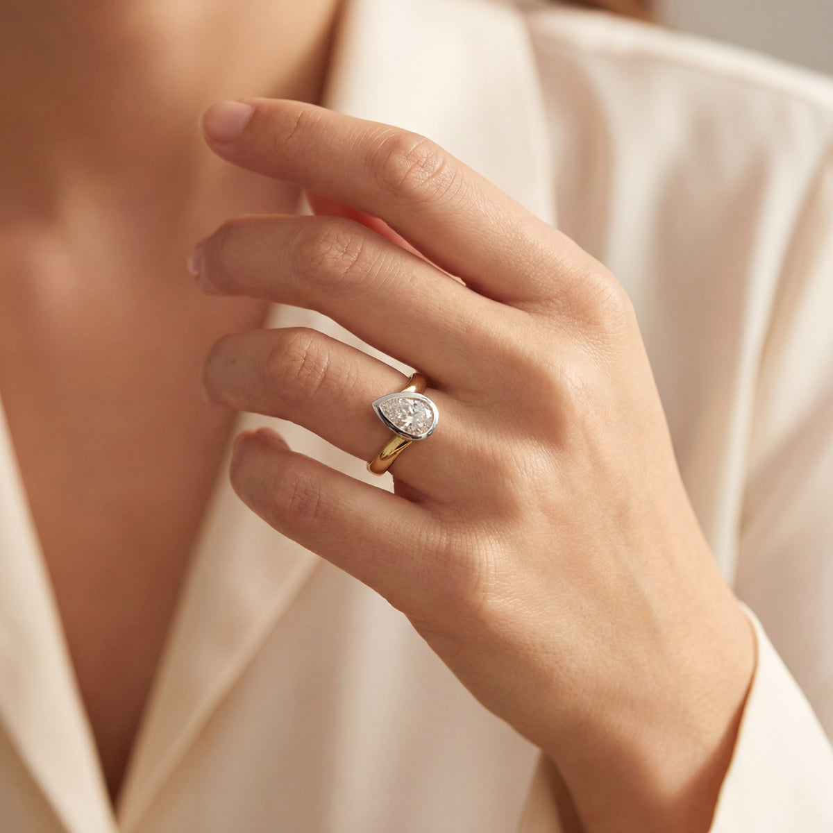 Levendi Signature- Pear Cut Twist Engagement Ring, view 2 — Levendi Jewellers