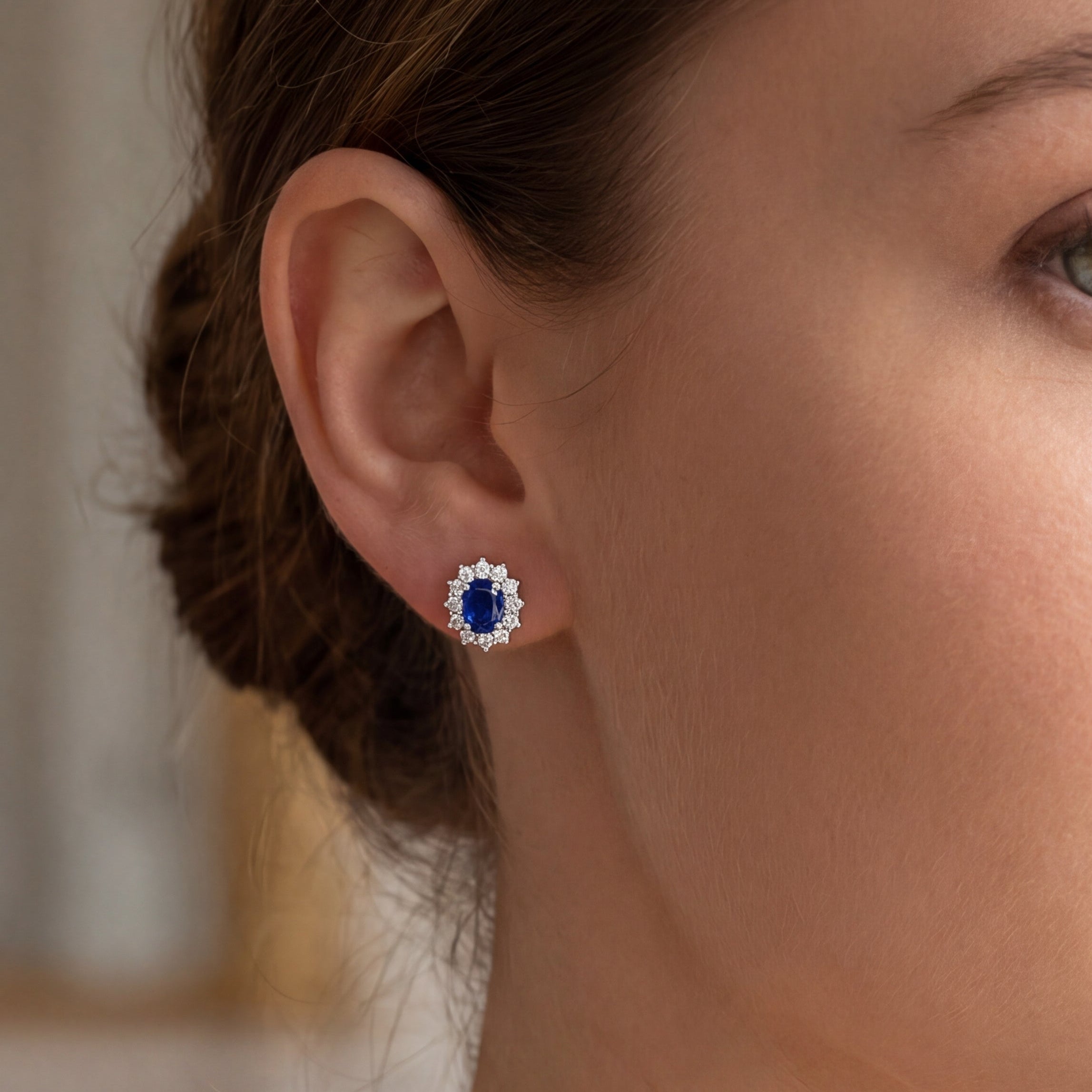 Blue Sapphire & Star Halo Earrings