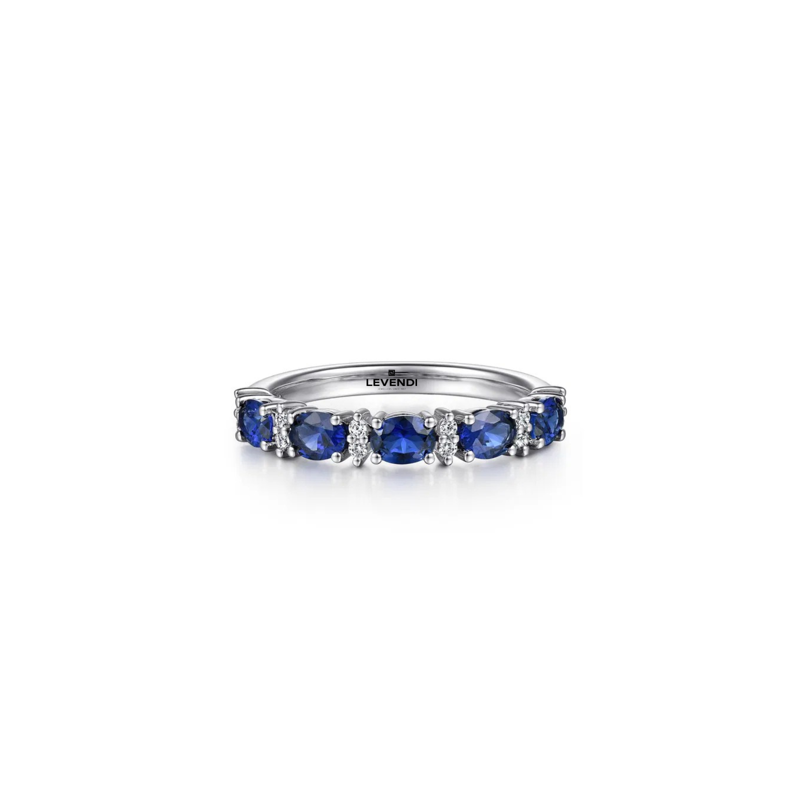 Wedding Band - White Gold Oval Sapphire and Diamond.