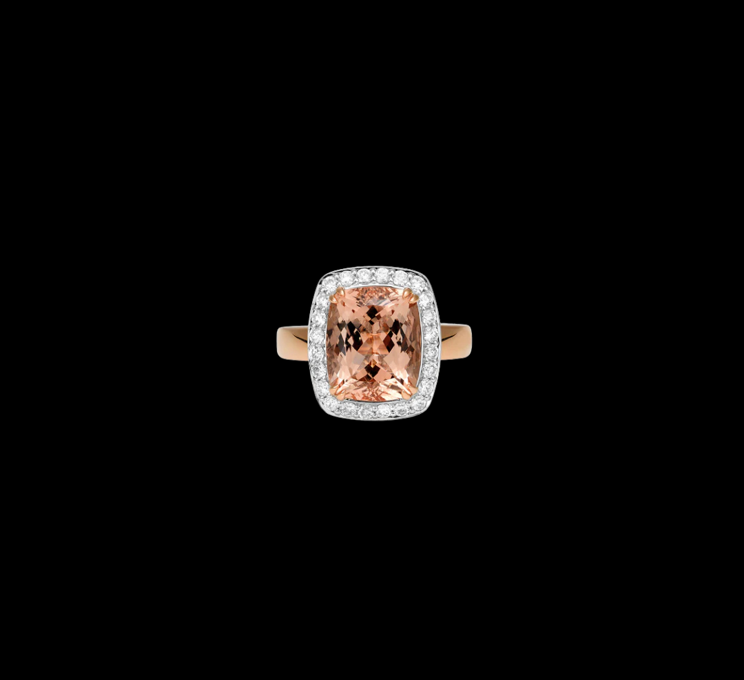 Emerald Cut Pink Morganite & Diamond Ring