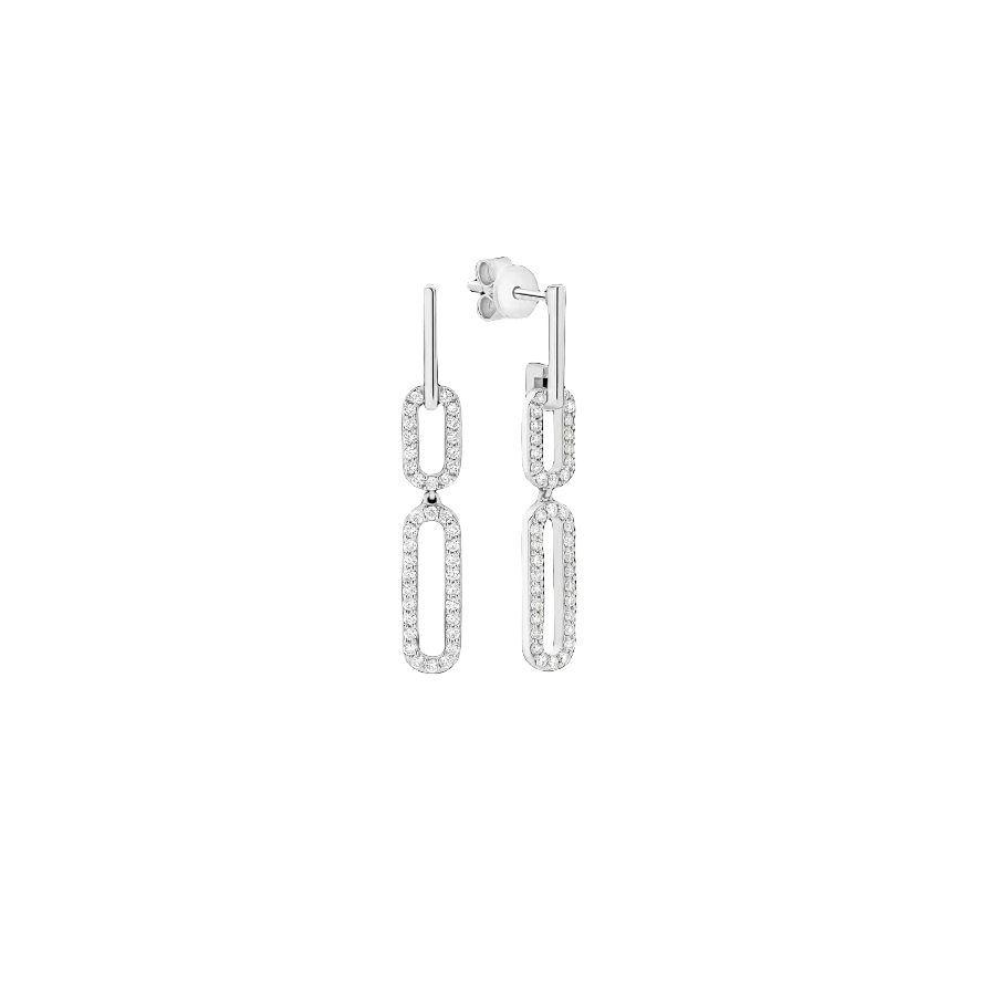 Paper Clip Oval Links Diamond Earrings