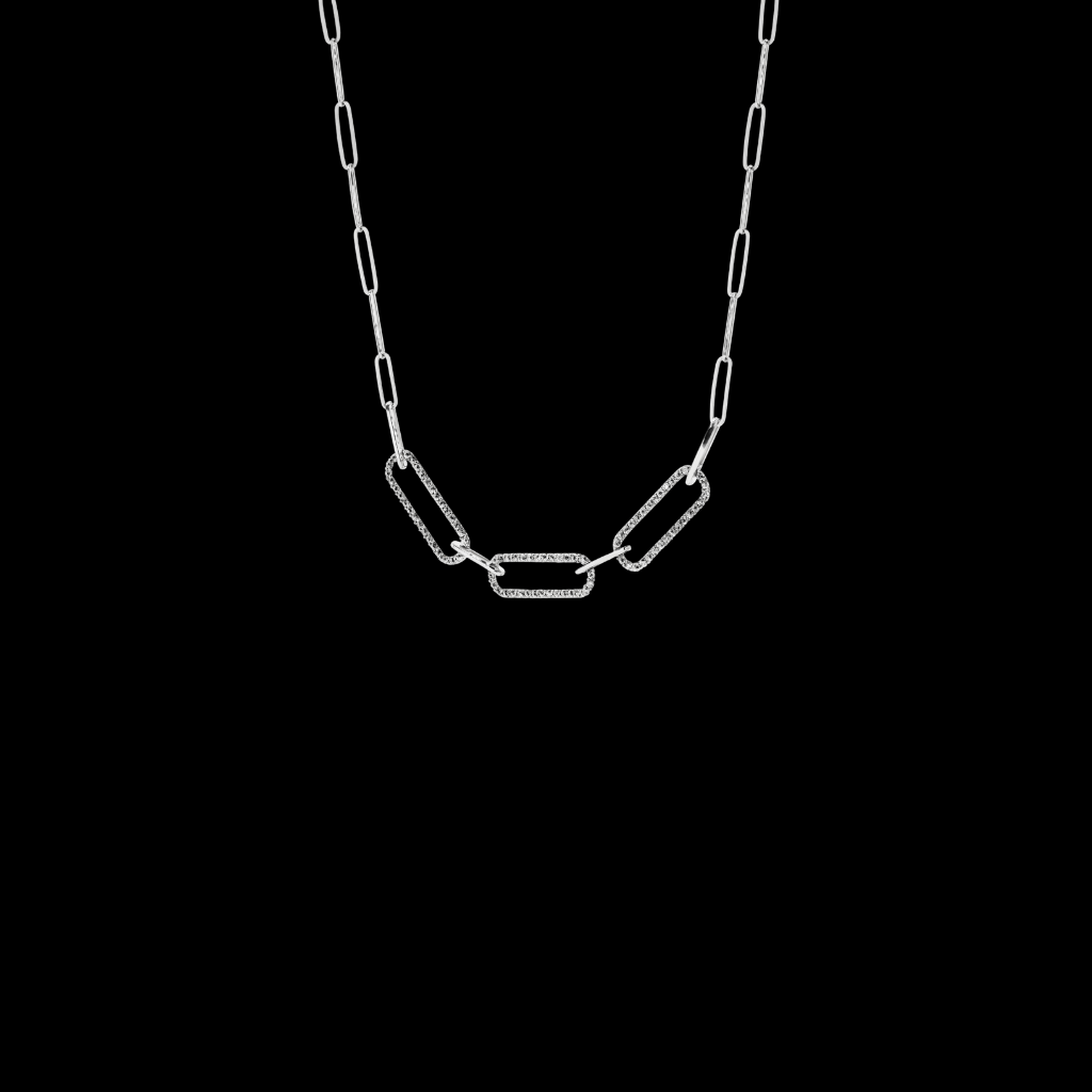Paper Clip Oval Links Diamond Necklace