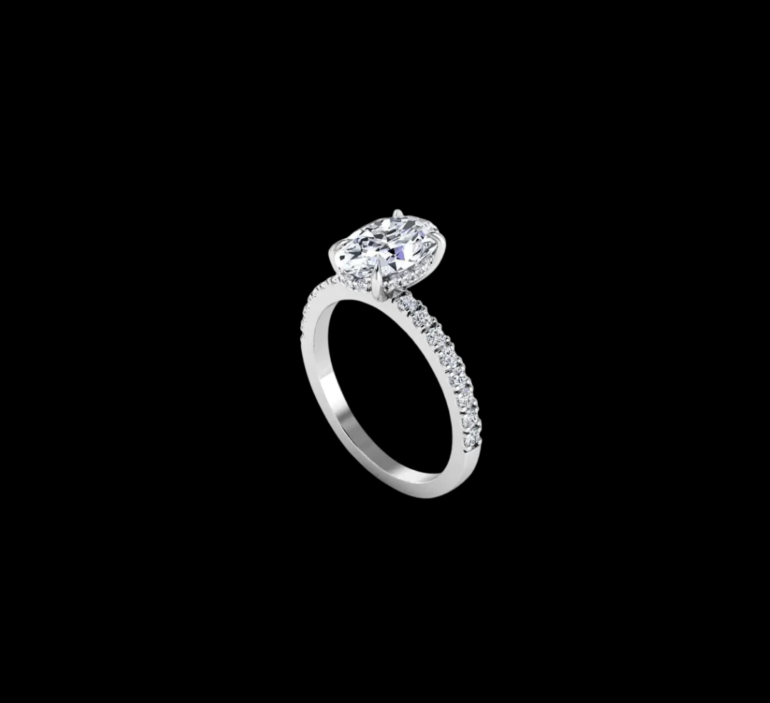 Classic Oval Solitaire Diamond Band Engagement Ring