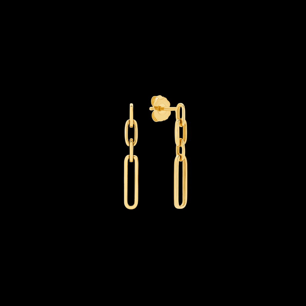 Paper Clip Oval Links Gold Earrings