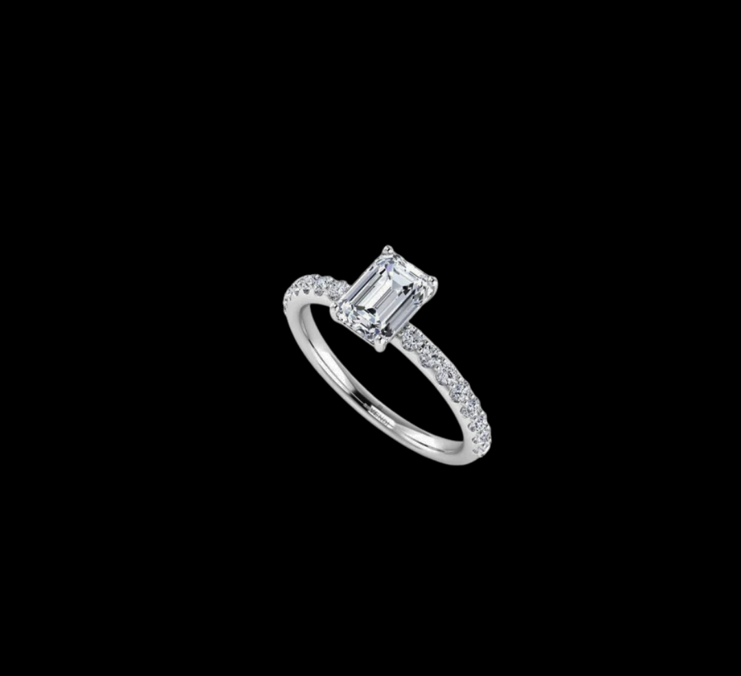 Classic Emerald Solitaire Diamond Band Engagement Ring