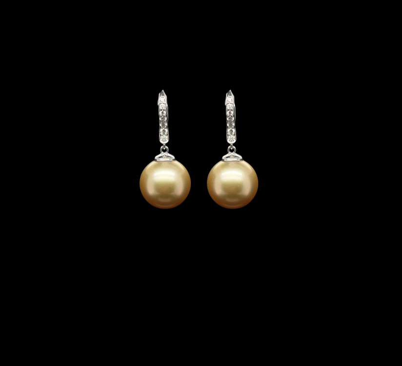 Yellow Gold South Sea Pearl and Diamond Drop Earring