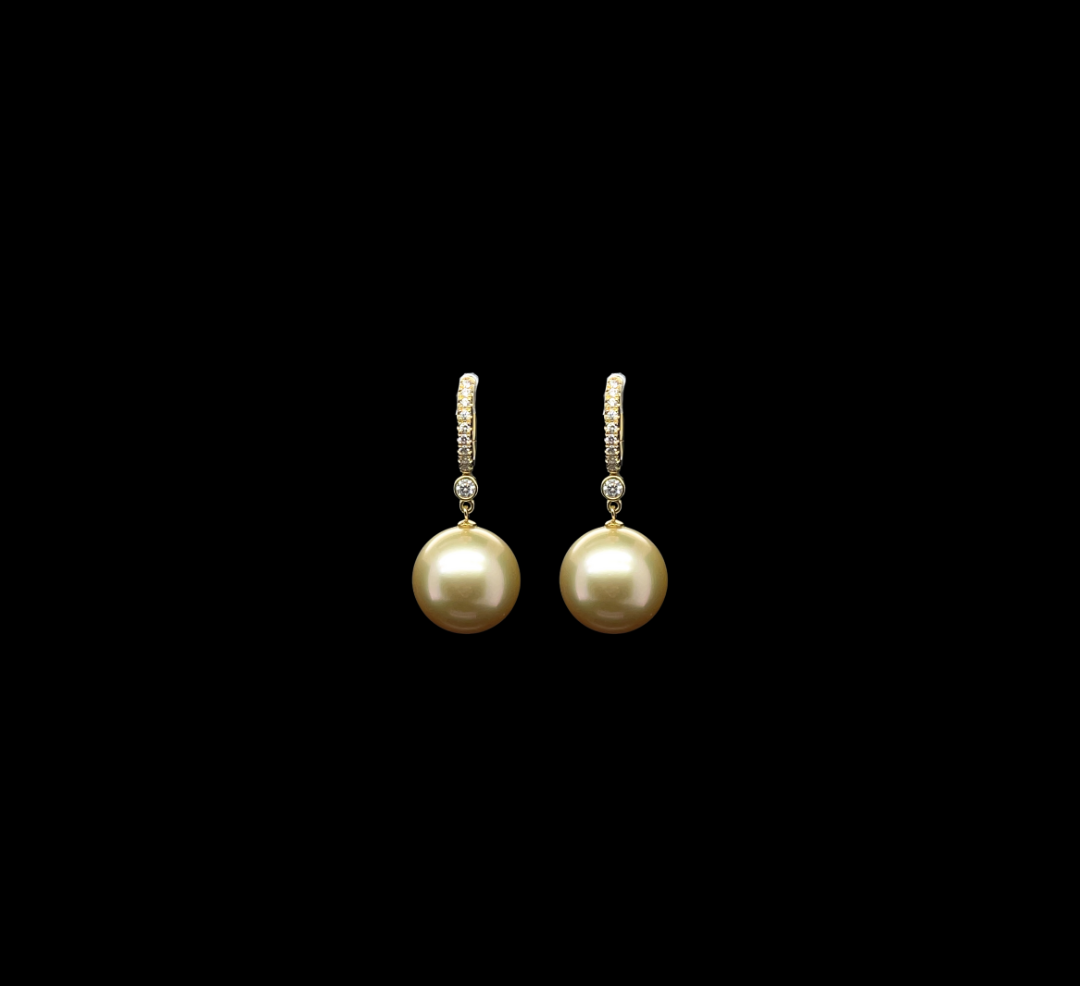 Gold South Sea Pearl and Diamond Drop Earrings