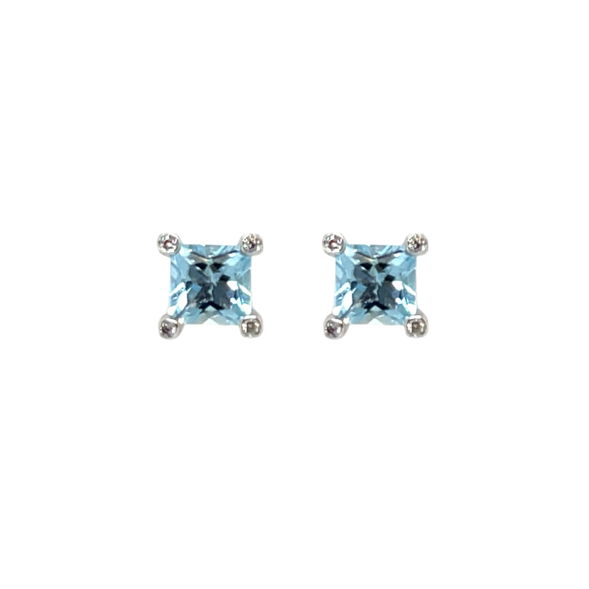 Princess Cut Aquamarine Diamond Earrings