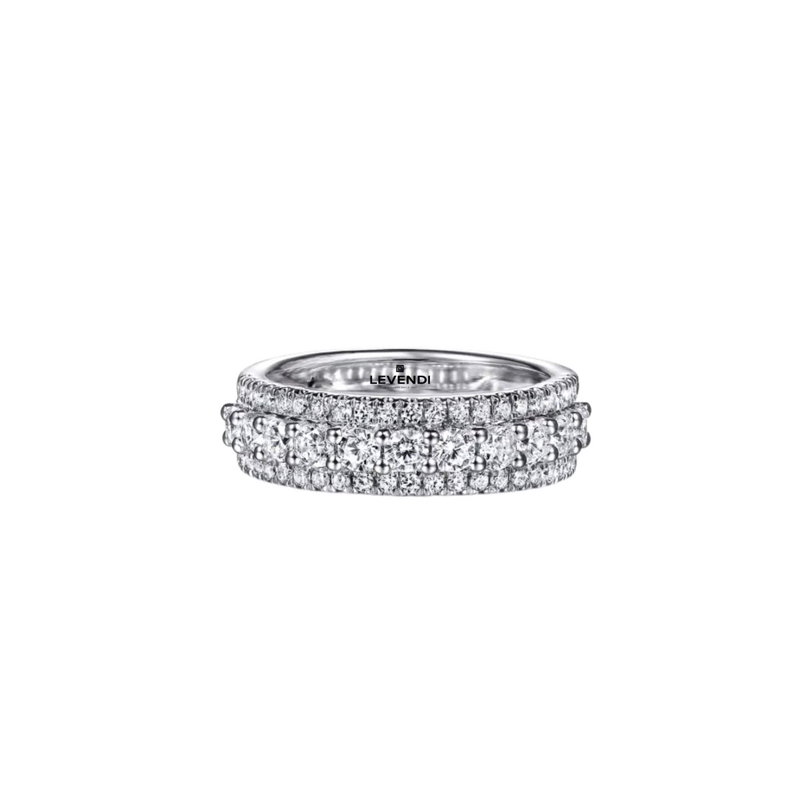 Wedding Band - Wide White Gold Claw Set Diamond Band with Round