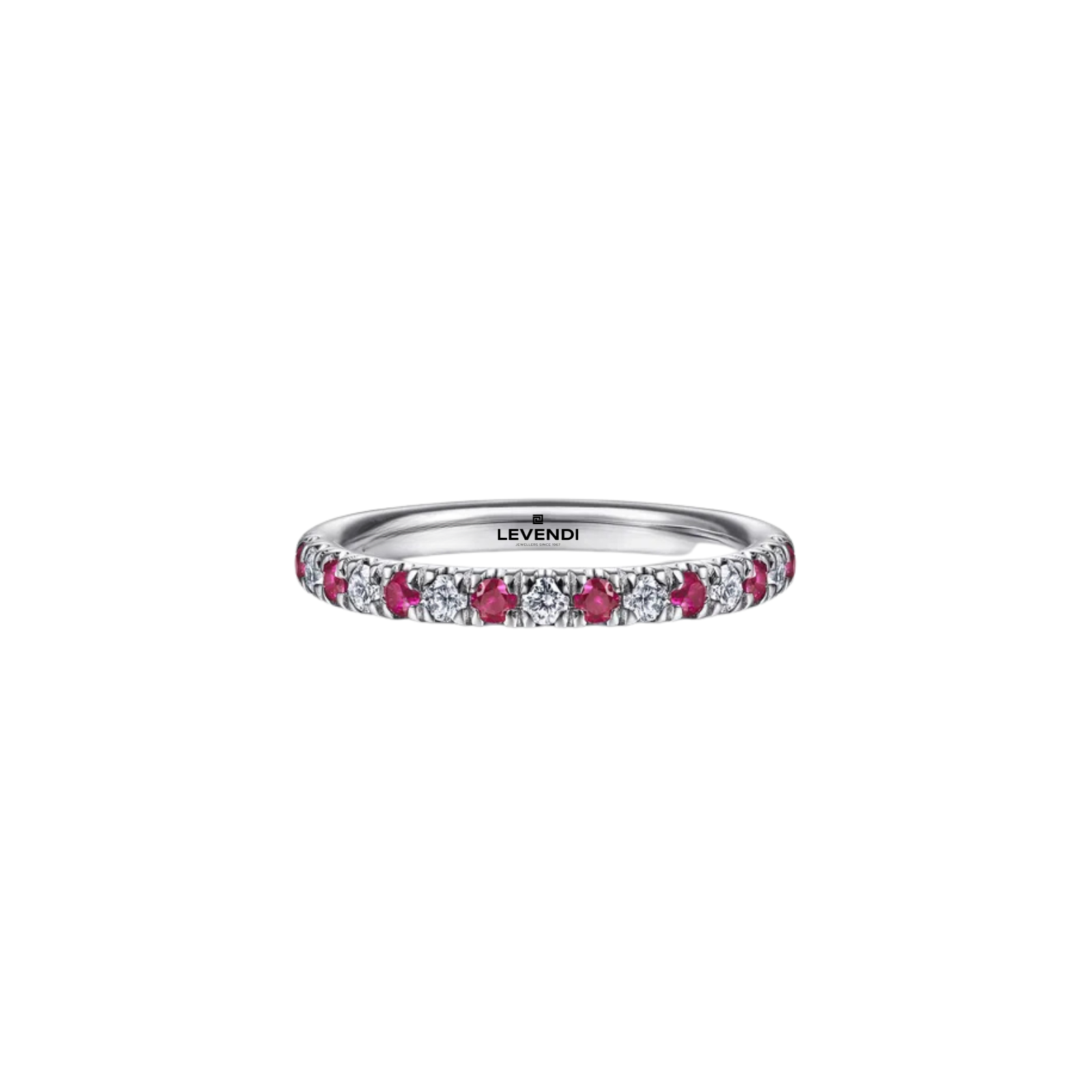 Wedding Band - White Gold Diamond and Ruby