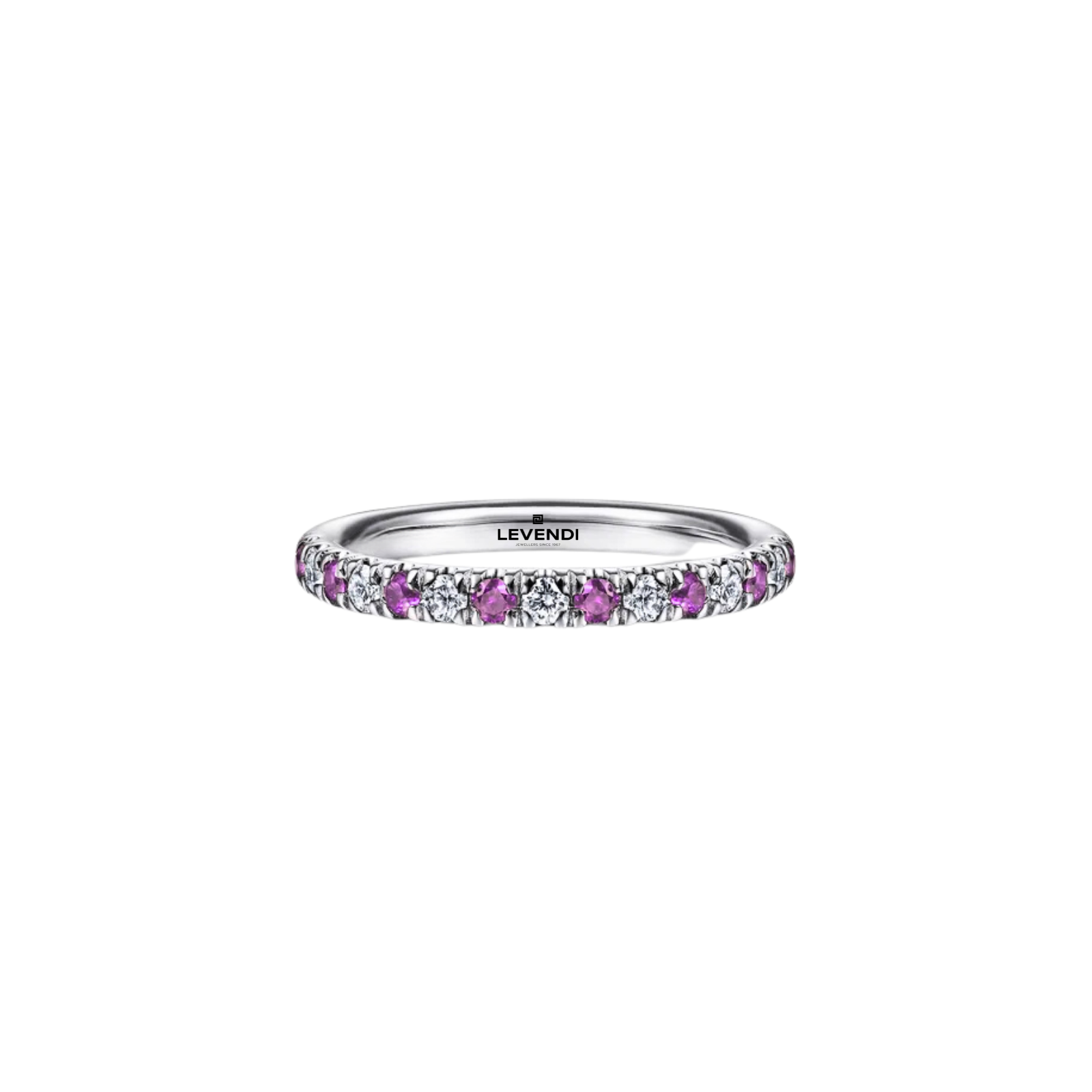 Wedding Band - White Gold Diamond and Pink Sapphire