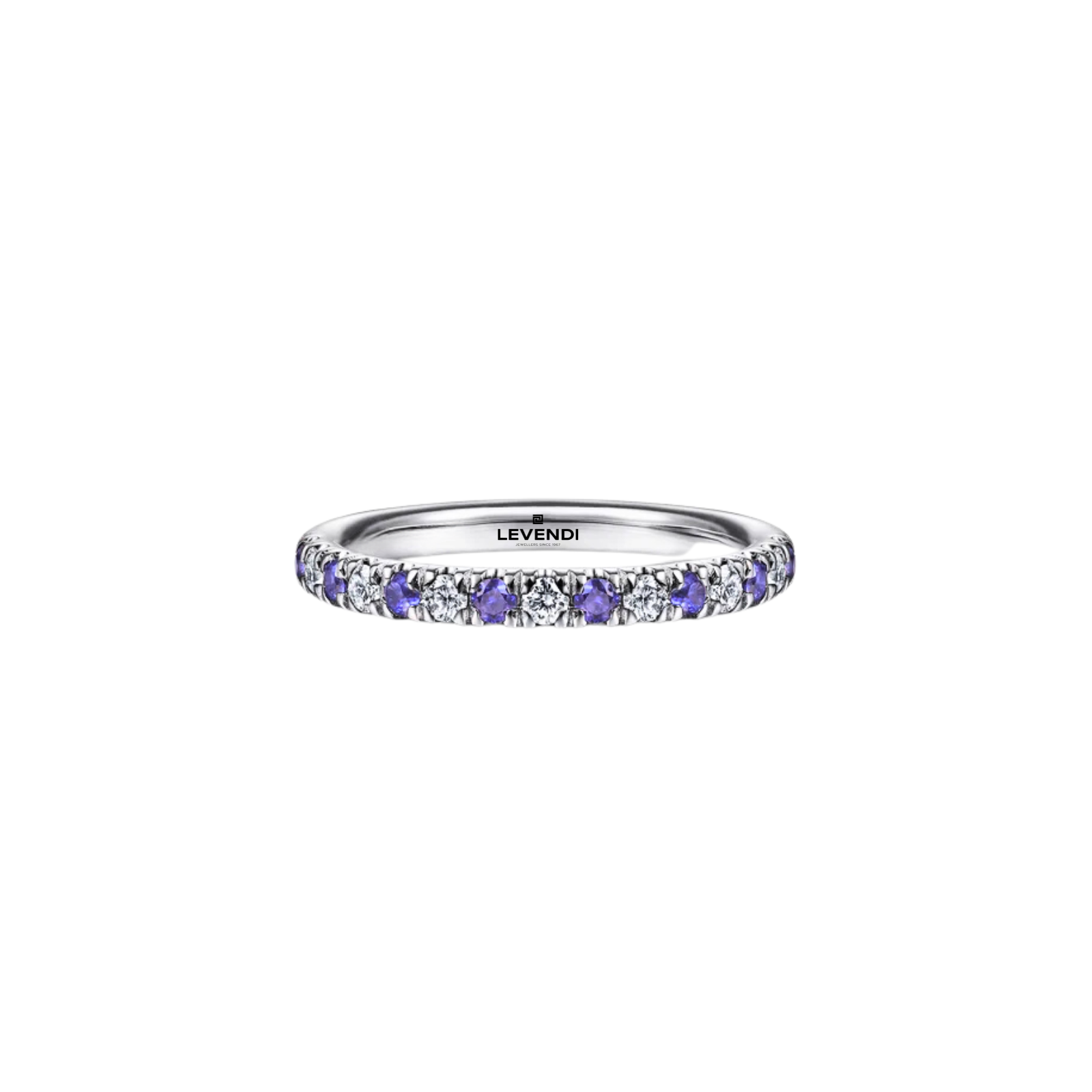 Wedding Band - White Gold Diamond and Tanzanite