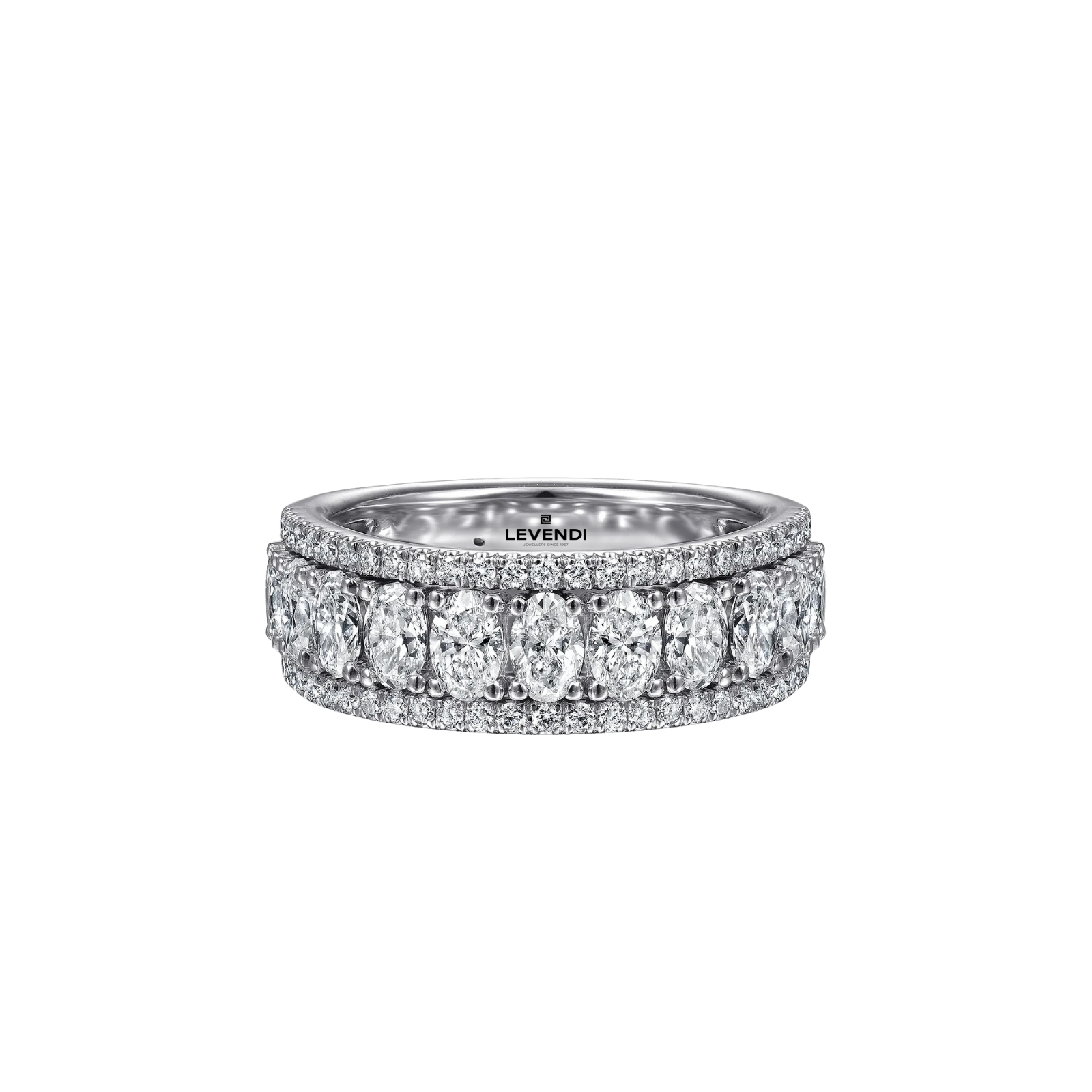 Wide White Gold Oval and Round Diamond.