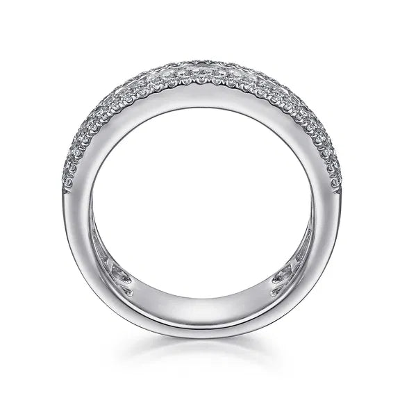 White Gold Channel Set Diamond Band with Round and Princess Cut Diamonds.