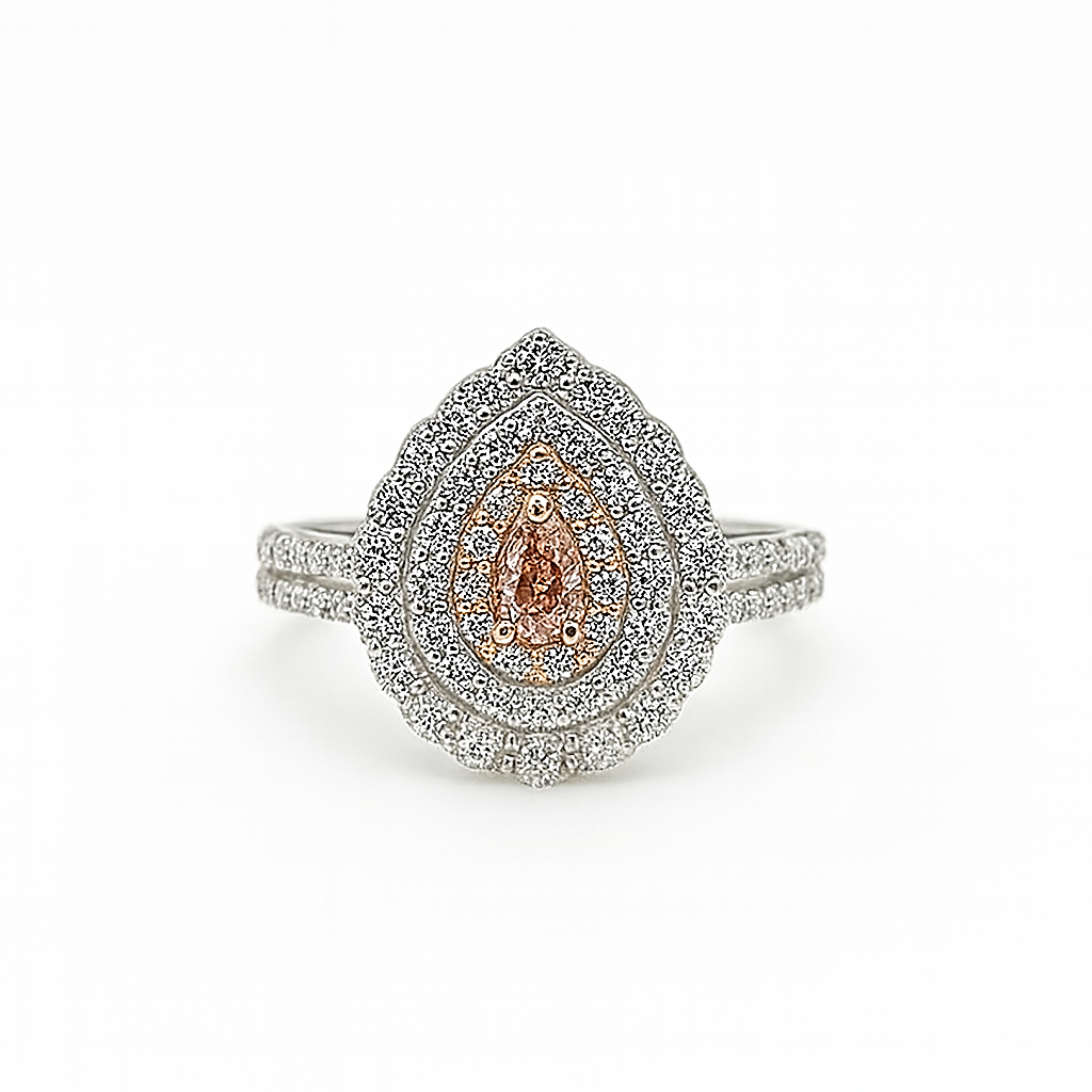 Pink Diamond Pear Shape Halo Engagement Ring