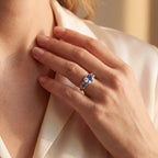 Levendi Wave of Love - 3 Cushion Cut Sapphire Engagement Ring, view 2 — Levendi Jewellers