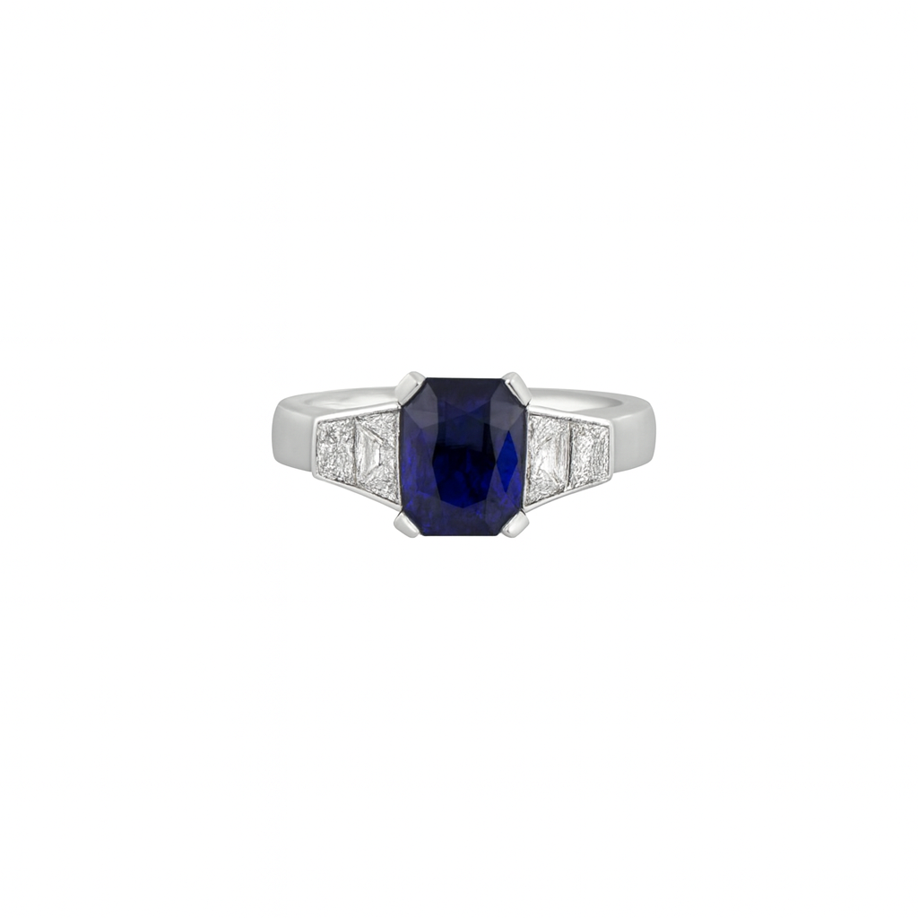 Emerald Cut Sapphire & Diamond Ring