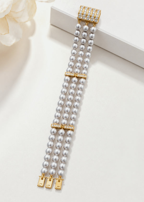 Akoya Pearl 3 Rows Gold & Diamond Bracelet
