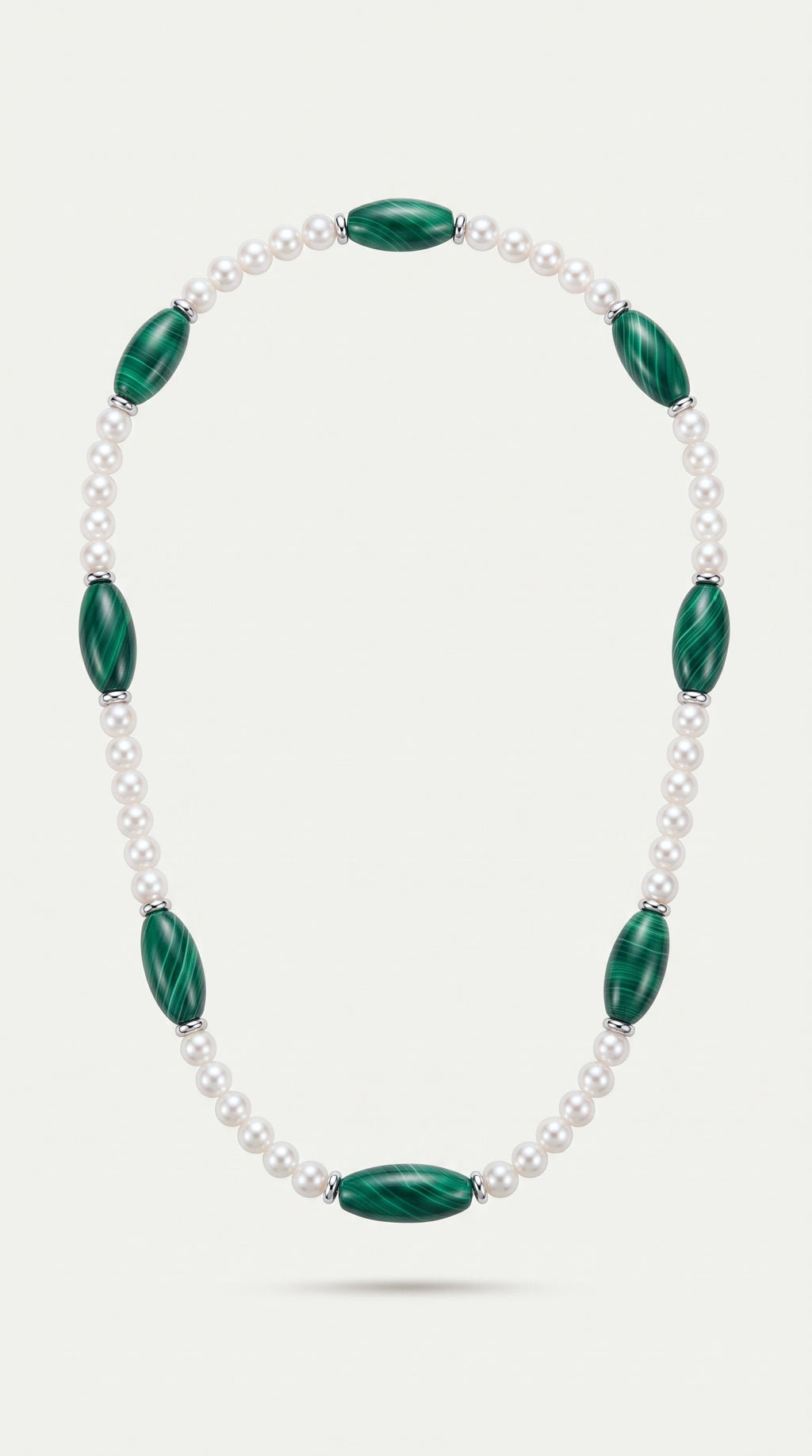 Akoya Pearl & Hand Cut Malachite Strand Necklace — Levendi Jewellers