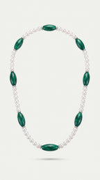 Akoya Pearl & Hand Cut Malachite Strand Necklace — Levendi Jewellers