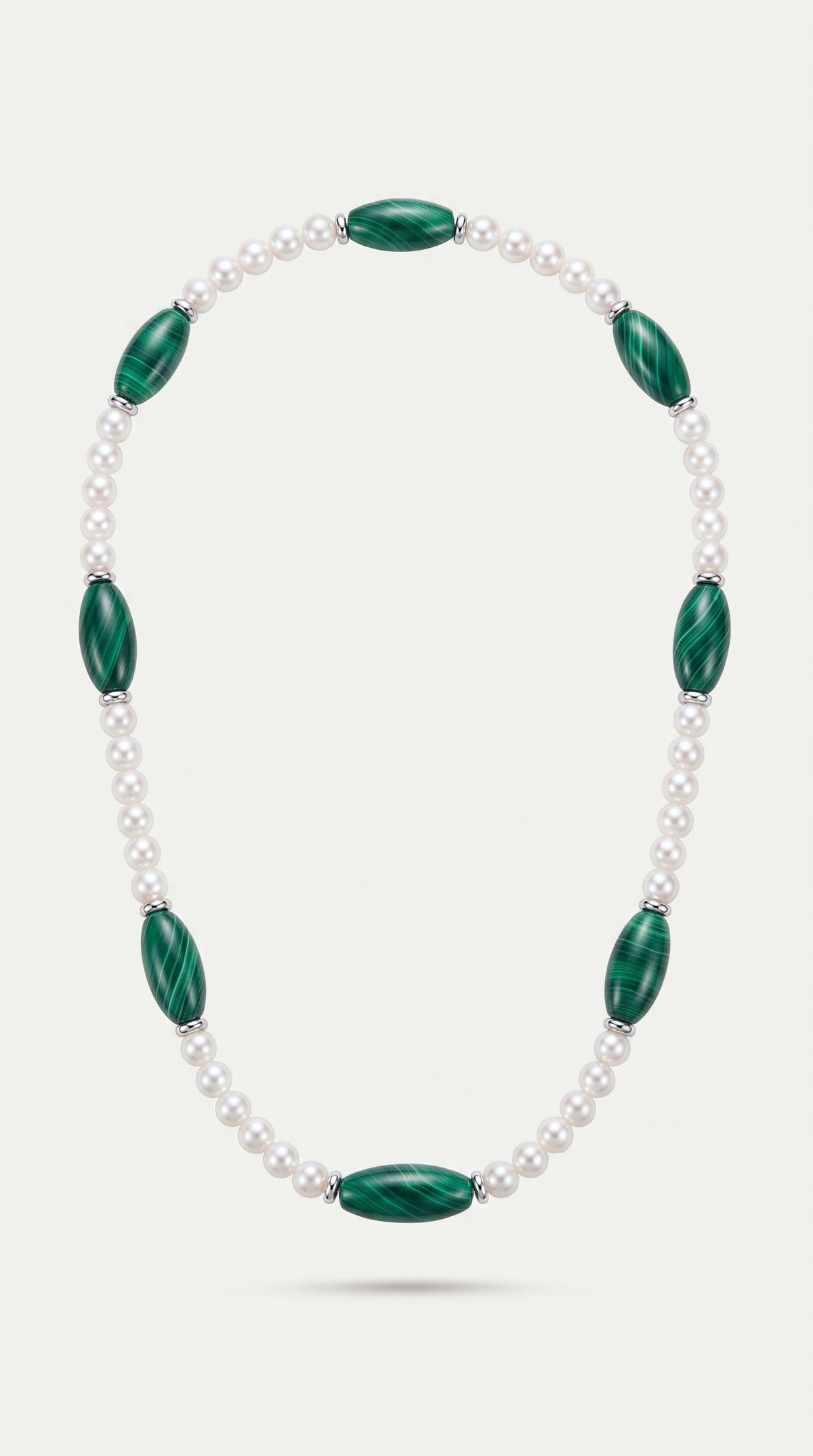 Akoya Pearl & Hand Cut Malachite Strand Necklace — Levendi Jewellers