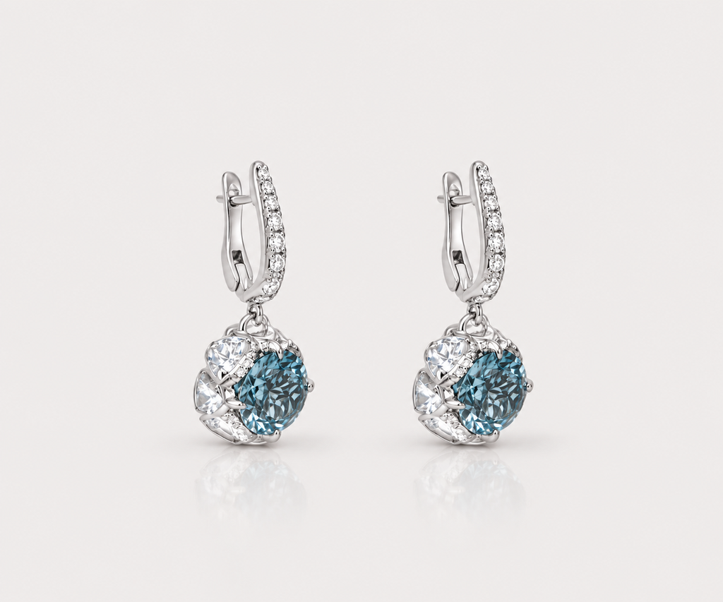Aquamarine & Blue Topaz Diamond Drop Earrings – angled