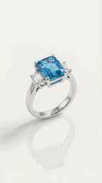 Aquamarine Emerald & Tapered Baguette Trilogy Ring