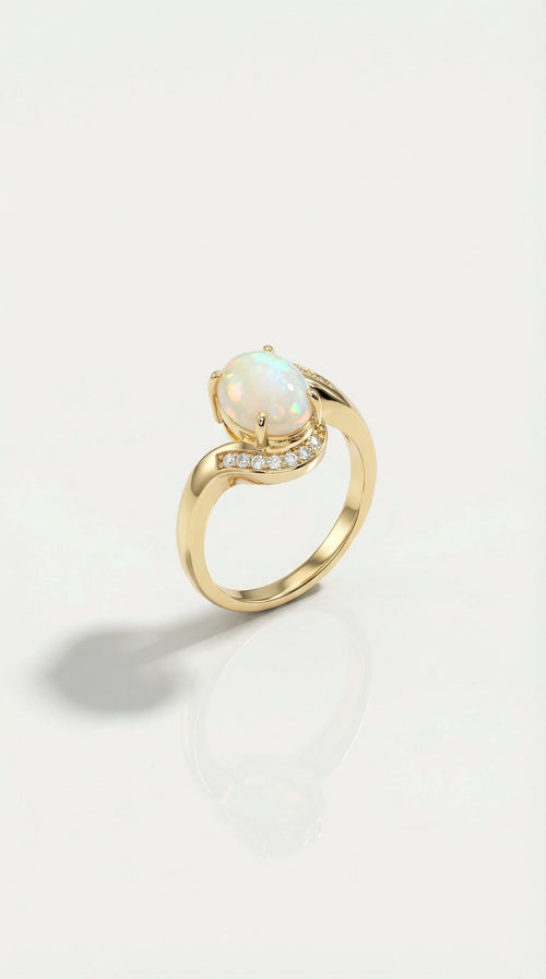 Australian Crystal Opal & Diamonds Ring