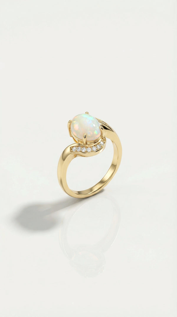Australian Crystal Opal & Diamonds Ring